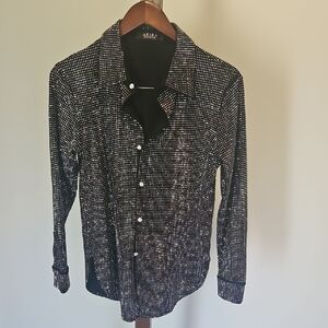 Akira Black and White Mens Shirt with faux diamond studs ..size M